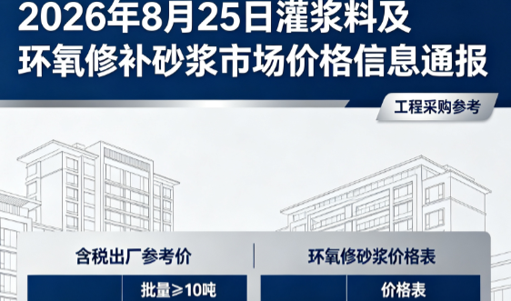 思茅2026年8月25日灌浆料及环氧修补砂浆市场价格信息通报